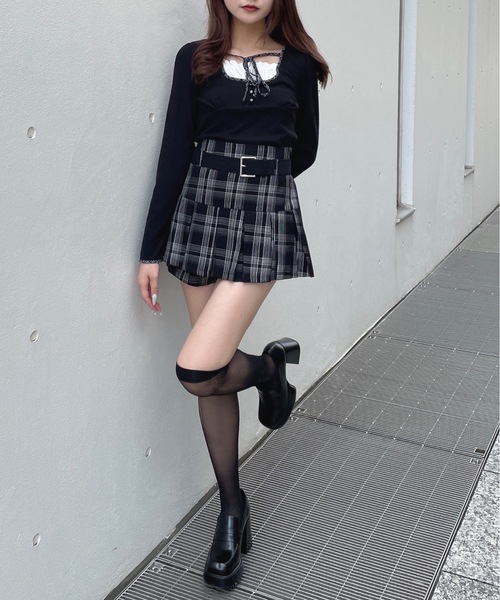 one way（ワンウェイ） tシャツ 長袖チェックパイピングカットソー