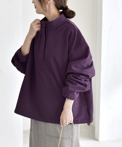 【パープル】ハーフジップ袖ロゴジャカードニット <LADIES LINE> (LADIES) パープル】ハーフジップ袖ロゴジャカードニット (LADIES) 【公式通販】