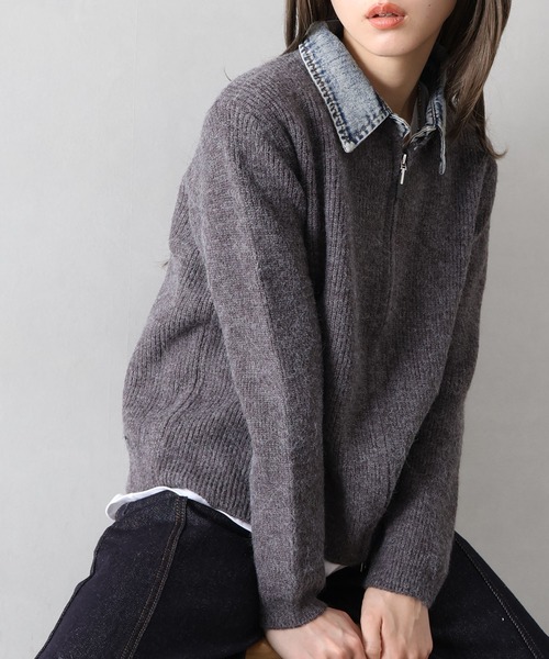SpRay（スプレイ） カーディガン デニム衿ジップニットカーディガン