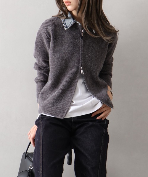 SpRay（スプレイ） カーディガン デニム衿ジップニットカーディガン