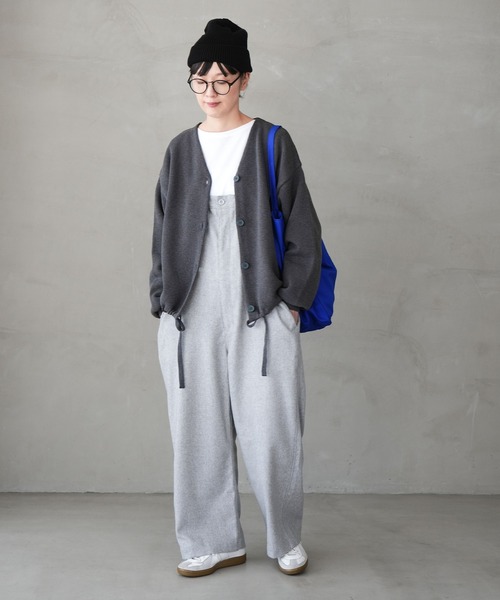 SOLAMONAT ウエハースニットワイドカーディ ガン チャコールグレー SOLAMONAT ウエハースニットワイドカーディ ガン チャコールグレー