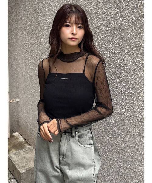 MURUA（ムルーア） tシャツ プリーツシアーハイネックトップス