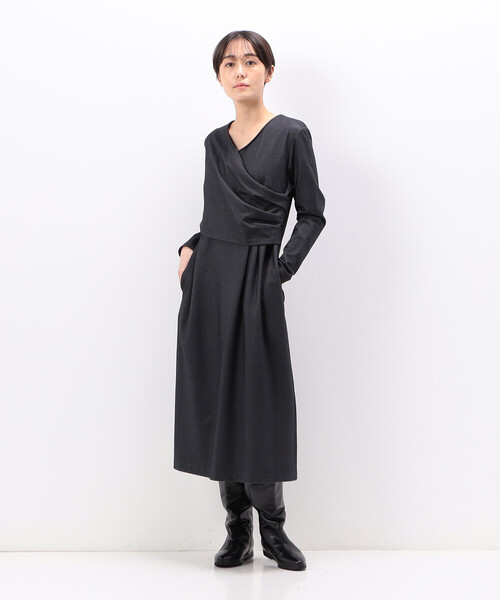 「Gabardine K.T」 長袖ワンピース 9号 グレー レディース_画像2