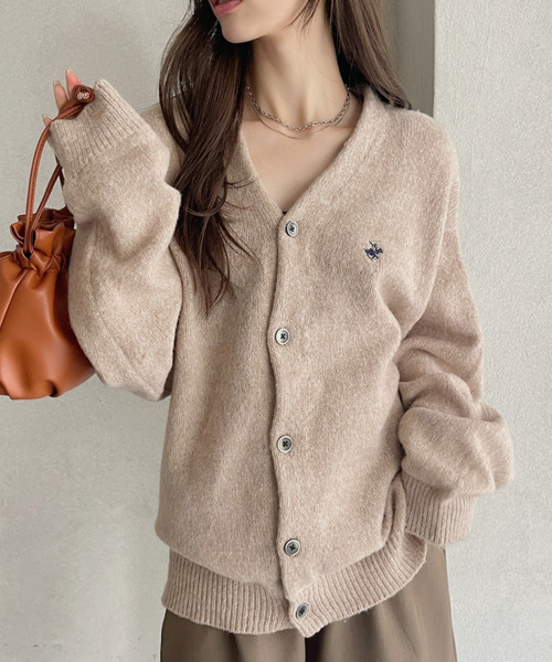 「BEVERLY HILLS POLO CLUB」 ニットカーディガン FREE ベージュ メンズ_画像2