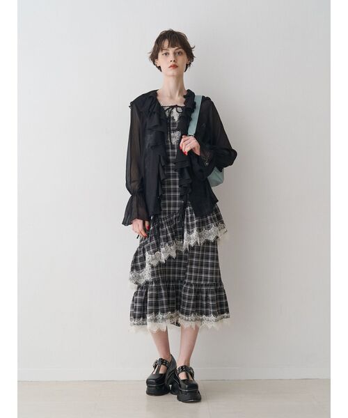 ワンピース レースドッキングフリルキャミワンピースの画像