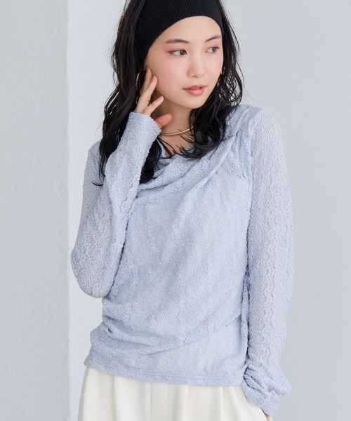 VIS（ビス） tシャツ 「WEB限定」レース長袖ドレープカットソー