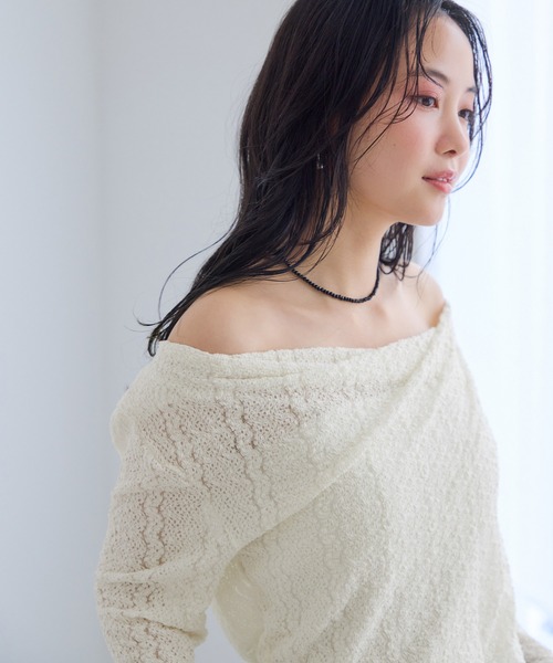 VIS（ビス） tシャツ 「WEB限定」レース長袖ドレープカットソー