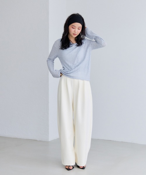 VIS（ビス） tシャツ 「WEB限定」レース長袖ドレープカットソー