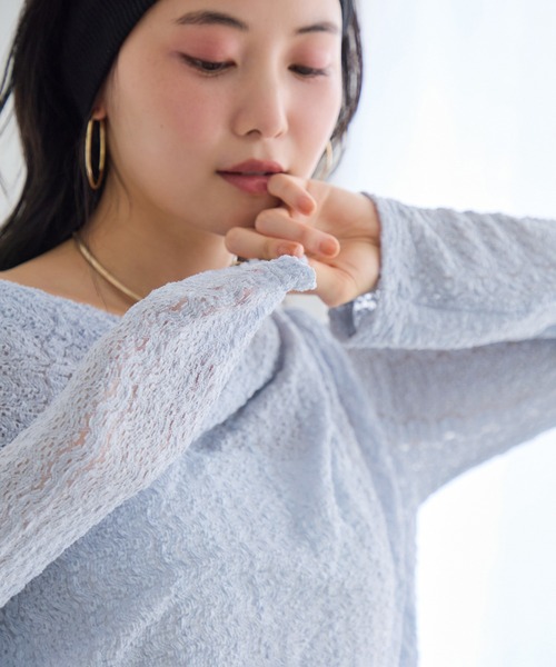 VIS（ビス） tシャツ 「WEB限定」レース長袖ドレープカットソー