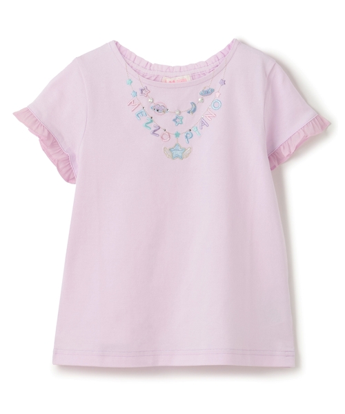 tシャツ ネックレス刺しゅう　袖フリル　半袖Tシャツ キッズ 子供服 女の子の画像