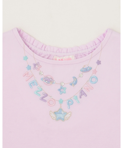 tシャツ ネックレス刺しゅう　袖フリル　半袖Tシャツ キッズ 子供服 女の子の画像