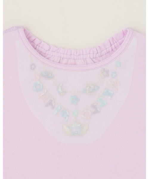 tシャツ ネックレス刺しゅう　袖フリル　半袖Tシャツ キッズ 子供服 女の子の画像