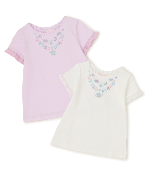 tシャツ ネックレス刺しゅう　袖フリル　半袖Tシャツ キッズ 子供服 女の子の画像