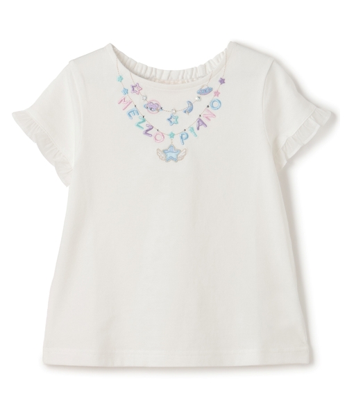 tシャツ ネックレス刺しゅう　袖フリル　半袖Tシャツ キッズ 子供服 女の子の画像