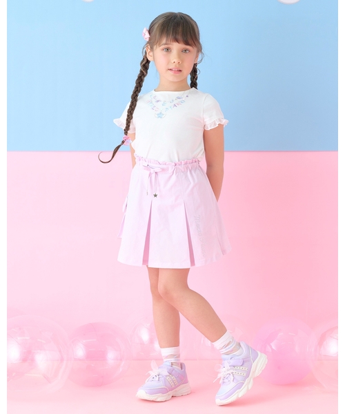 tシャツ ネックレス刺しゅう　袖フリル　半袖Tシャツ キッズ 子供服 女の子の画像