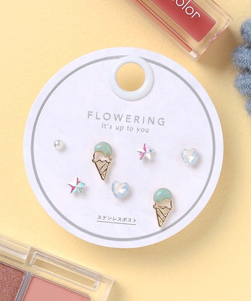 【りん♪様】#818-3　#769-D　#853　#338　#851　ピアス5点 Flowering（フラワーリング） ピアス プラネット/スター/リボン/セット