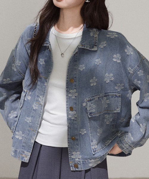 デニムジャケット gジャン フラワー刺繍デニムジャケット レディース 