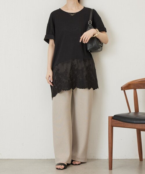 BEARDSLEY（ビアズリー） tシャツ 半袖 裾シアー刺繍Tee レディース