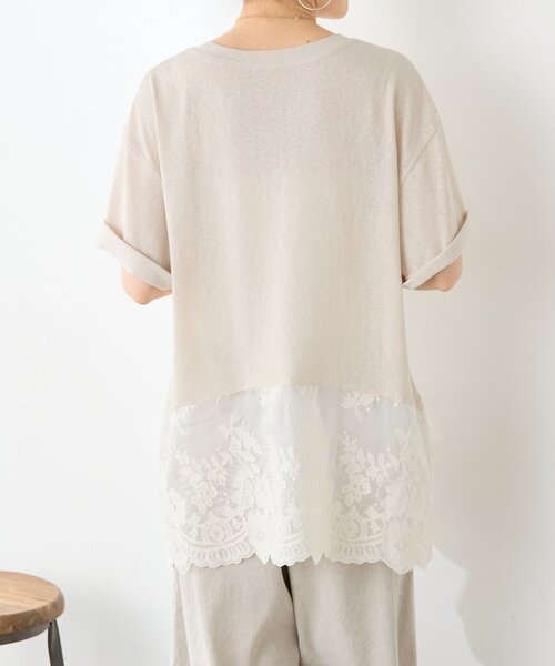 BEARDSLEY（ビアズリー） tシャツ 半袖 裾シアー刺繍Tee レディース