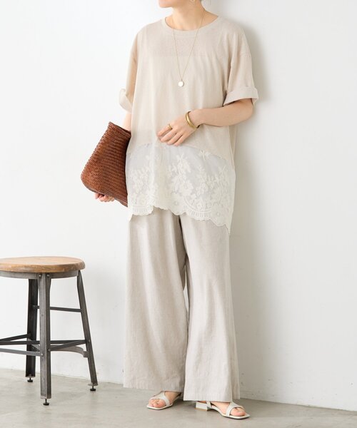 BEARDSLEY（ビアズリー） tシャツ 半袖 裾シアー刺繍Tee レディース