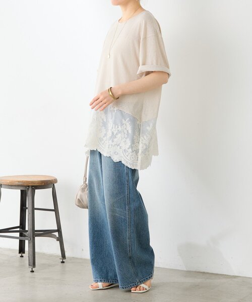 BEARDSLEY（ビアズリー） tシャツ 半袖 裾シアー刺繍Tee レディース
