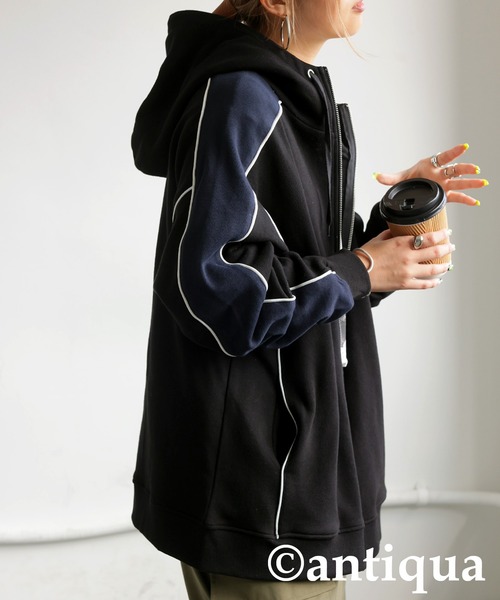 「antiqua」 ジップアップパーカー ONESIZE ブラック レディース_画像3