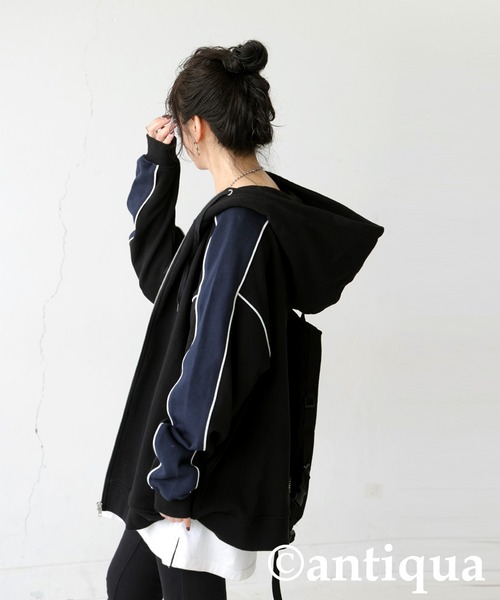 「antiqua」 ジップアップパーカー ONESIZE ブラック レディース_画像6