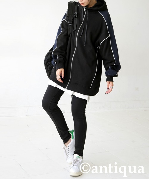 「antiqua」 ジップアップパーカー ONESIZE ブラック レディース_画像9