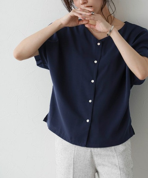 ブラウス シャツ 「美ラクシャツ」リネンライク袖タックシャツ レディース Jena espace merveilleux｜【美ラクシャツ】リネンライク袖