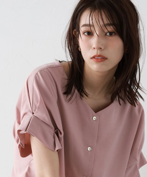 ブラウス シャツ 「美ラクシャツ」リネンライク袖タックシャツ レディース セール】【美ラクシャツ】リネンライク袖タックシャツ（シャツ