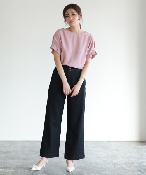 ブラウス シャツ 「美ラクシャツ」リネンライク袖タックシャツ レディース セール】【美ラクシャツ】リネンライク袖タックシャツ（シャツ