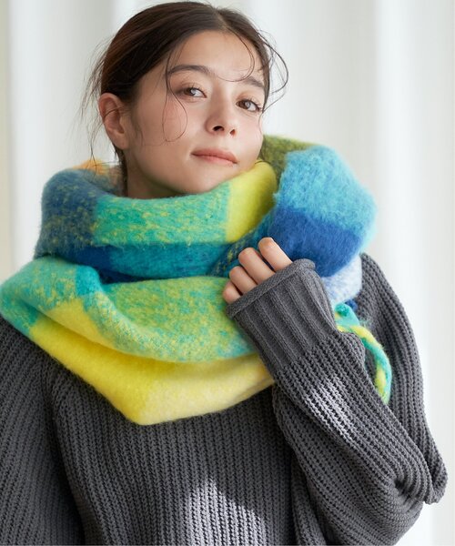 CompactWOOL　チェック柄　ストールマフラー チェック柄マフラー ウール混 男女兼用 秋 冬 マフラー ストール