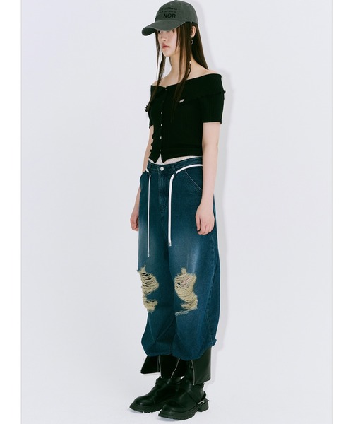 カーディガン A'GEM/9 × .kom 「NIIER NOR/ニア ノア」 RIBBED OFF SHOULDER CARDIGAN/オフショルダ A'GEM/9 × .kom 『NIIER NOR/ニア ノア』 RIBBED OFF SHOULDER