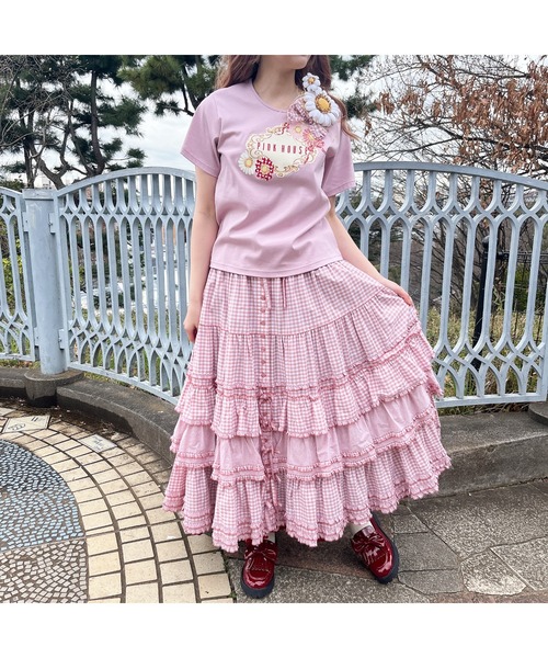 PINK HOUSE tシャツ Tシャツ ひな菊コサージュプリントカットソー 