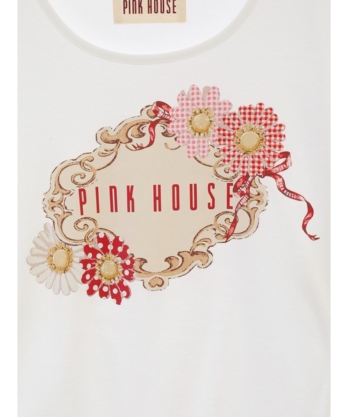 PINK HOUSE tシャツ ひな菊コサージュプリントカットソー