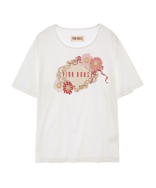 PINK HOUSE tシャツ ひな菊コサージュプリントカットソー