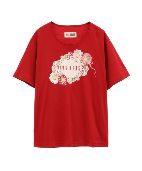 PINK HOUSE tシャツ ひな菊コサージュプリントカットソー