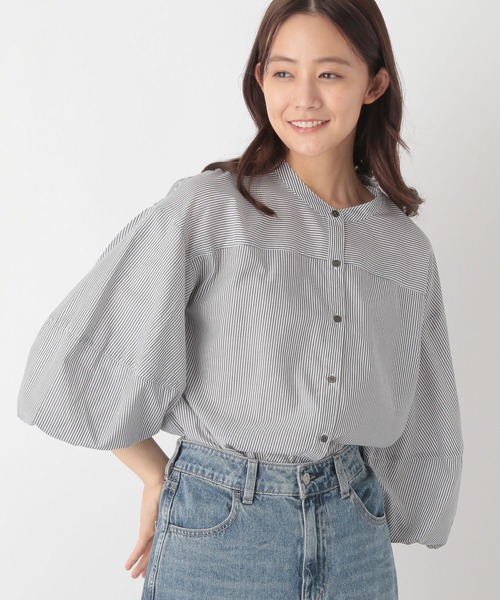 GLOBAL WORK ブラウス シャツ お手入れらくらくバルーン8分袖