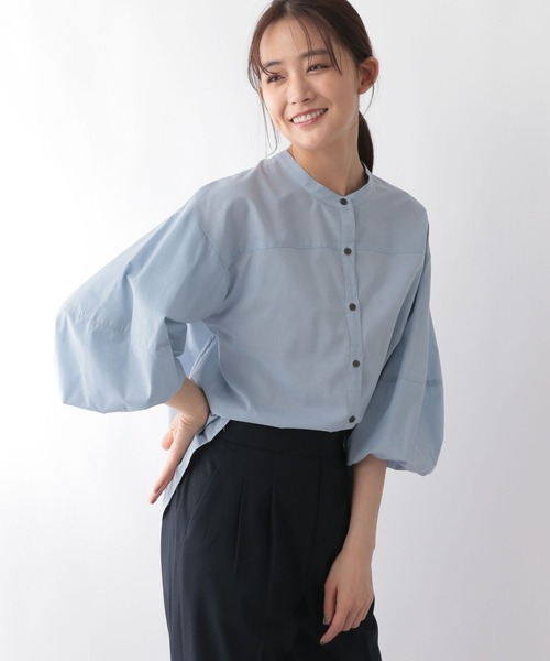 GLOBAL WORK ブラウス シャツ お手入れらくらくバルーン8分袖