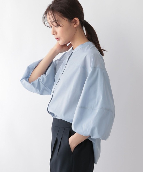 GLOBAL WORK ブラウス シャツ お手入れらくらくバルーン8分袖