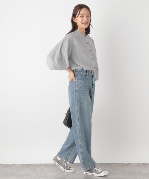 GLOBAL WORK ブラウス シャツ お手入れらくらくバルーン8分袖