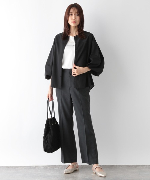 GLOBAL WORK ブラウス シャツ お手入れらくらくバルーン8分袖