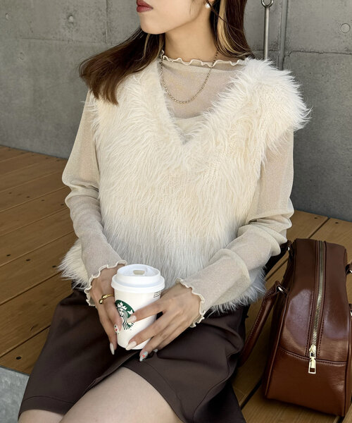 w closet（ダブルクローゼット） ベスト ジレ ラメフェザーニット