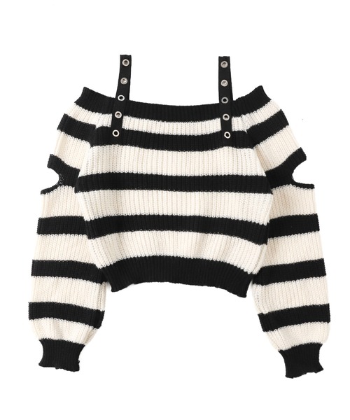 ニット/セーター SHOULDER STRAP KNIT ニット セーター ストラップベルトオフショルボーダーニット