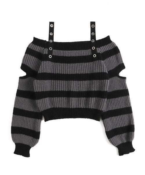 ニット/セーター SHOULDER STRAP KNIT ニット セーター ストラップベルトオフショルボーダーニット