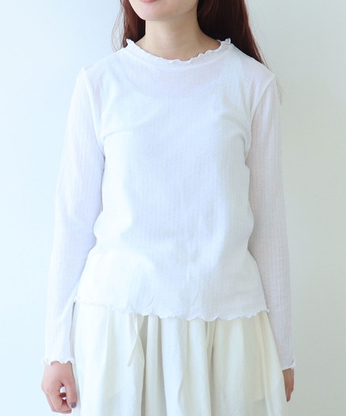 tシャツ 強撚針抜ジャカード ハイネック長袖プルオーバー レディース
