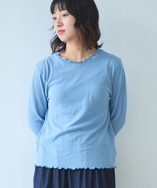 bulle de savon tシャツ 強撚針抜ジャカード ハイネック長袖プル