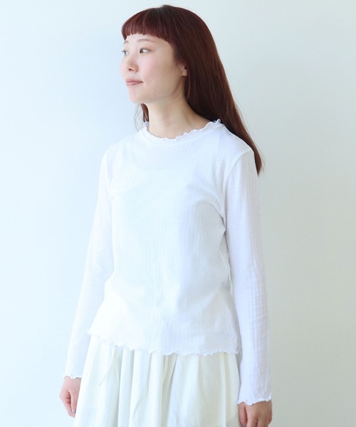 bulle de savon tシャツ 強撚針抜ジャカード ハイネック長袖プル