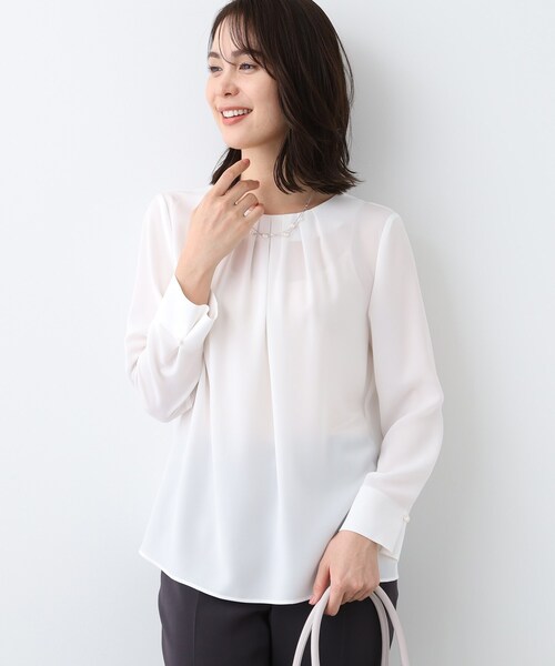 ブラウス シャツ 春SALE！「日本製／トリアセテート混」タックデザインブラウス レディース