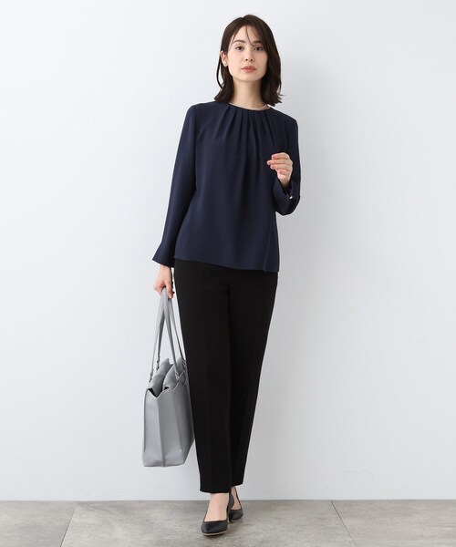 極美品 2020年 ヨリ ティアードギャザーブラウス ネイビー トリアセテート ティアードギャザーブラウスyori